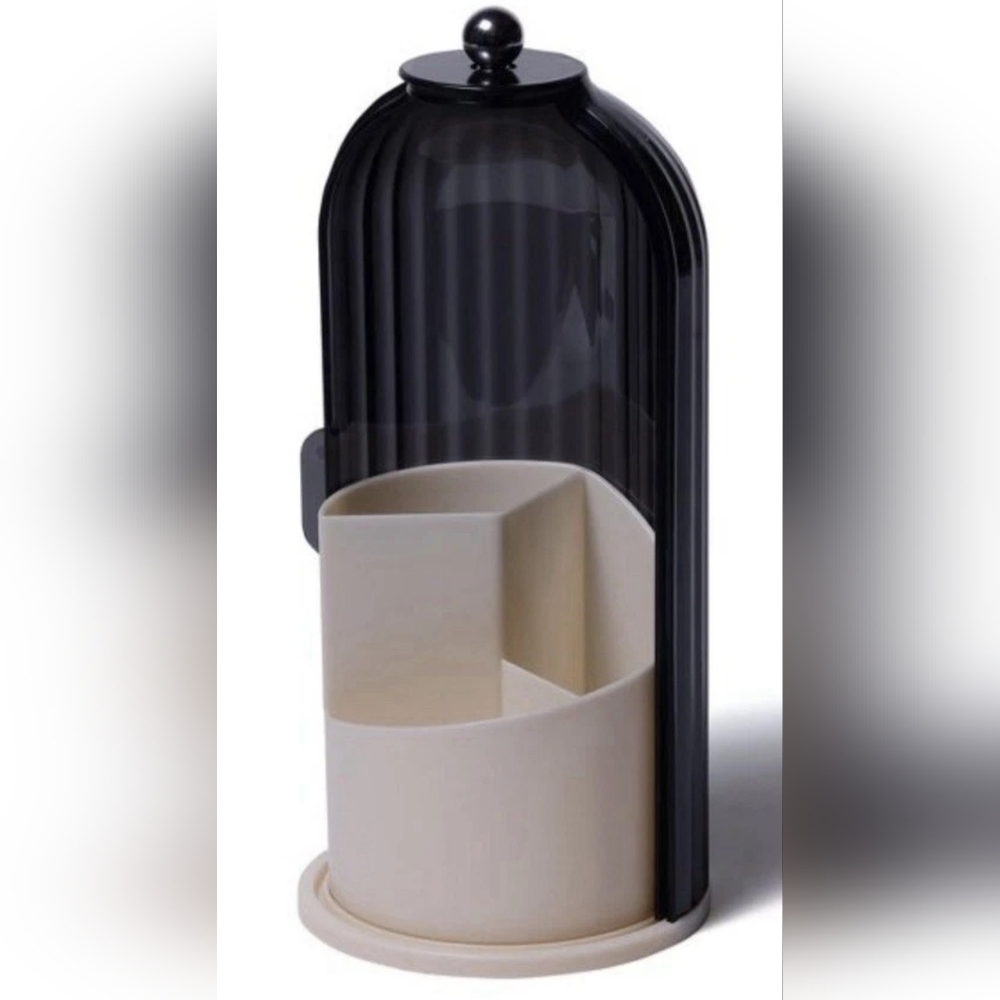 Rotating Makeup Brush Storage Black Cream Silver Bath Accessory Holder New